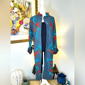 Gretchen Scott Twill Twig Jacket Embroidered Button Front Medium